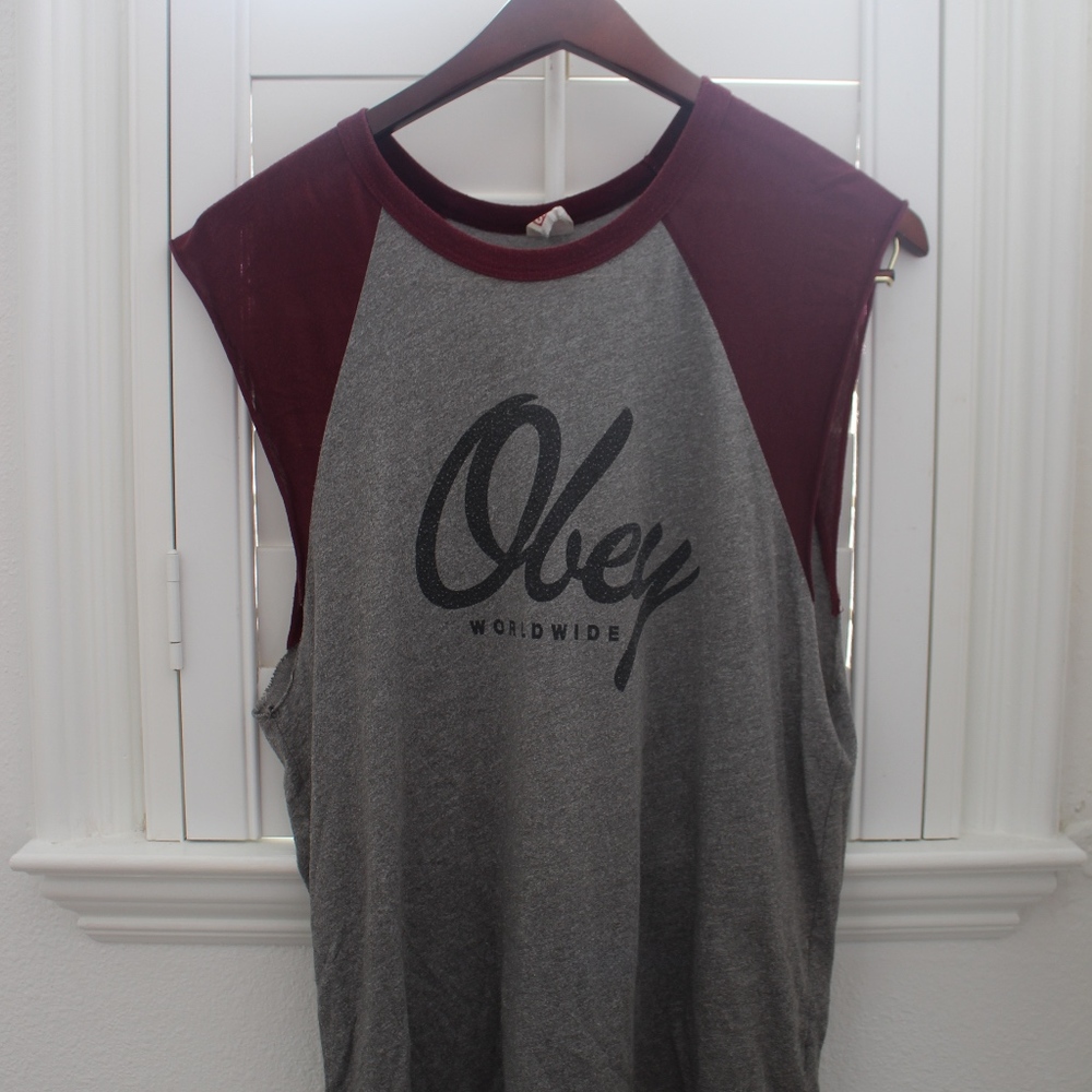 maroon and grey obey tank top